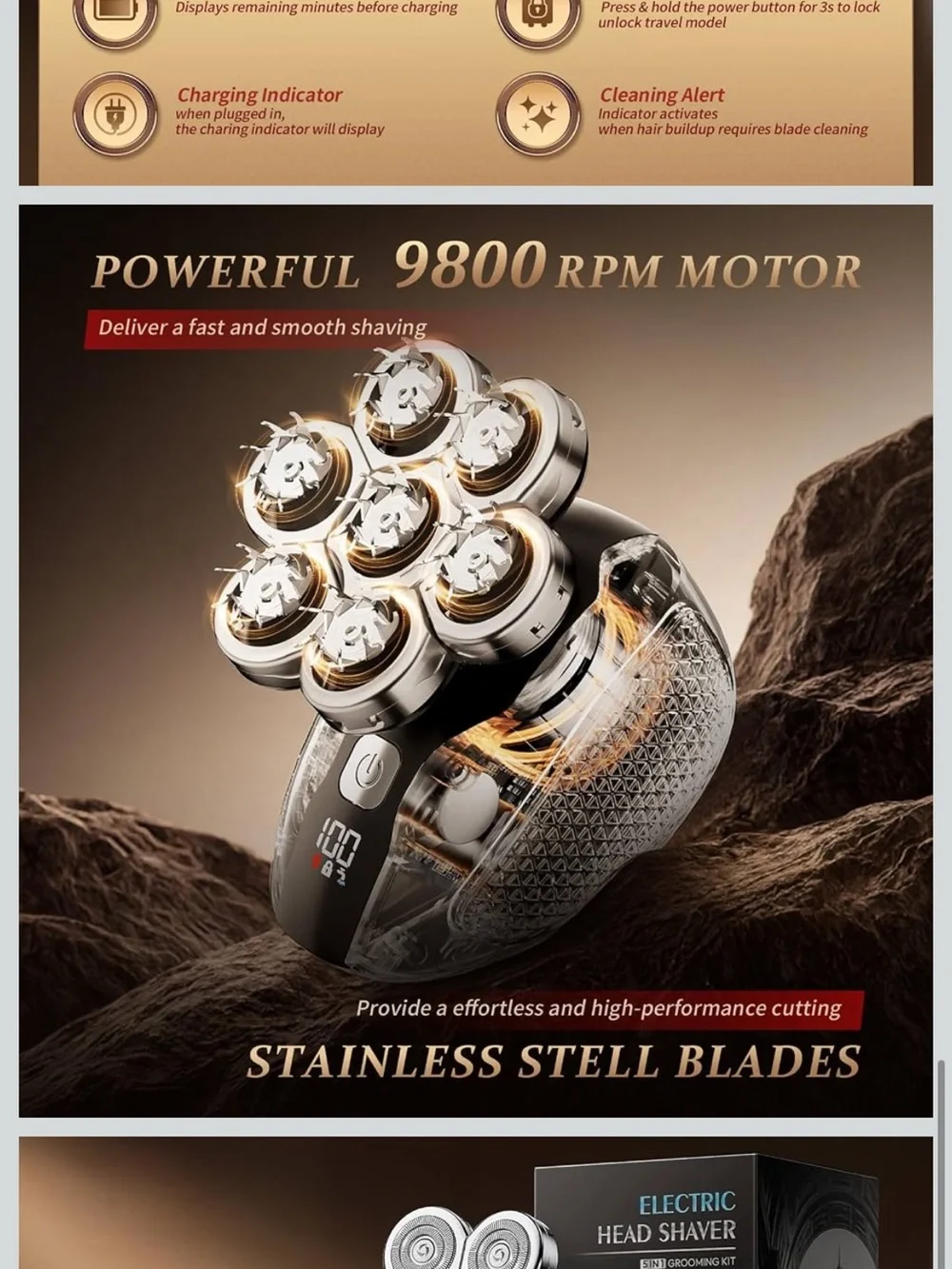 Brand new Electric 7-Head Rechargeable Head Shaver